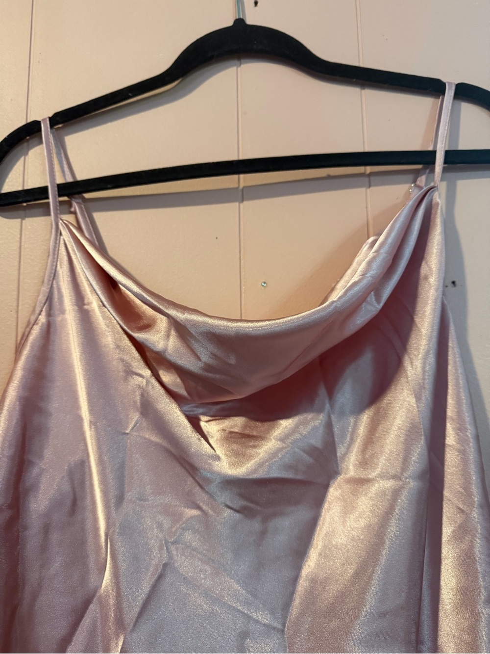 bebe Satin Slip Dress in Shimmering Pink
